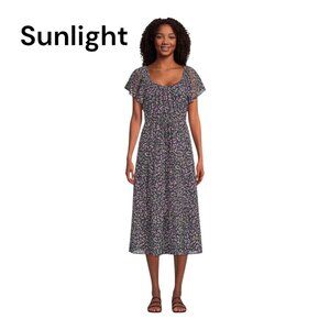Time And Tru Women XL Floral Midi Dress Flutter Sleeves Navy Purple Lightweight